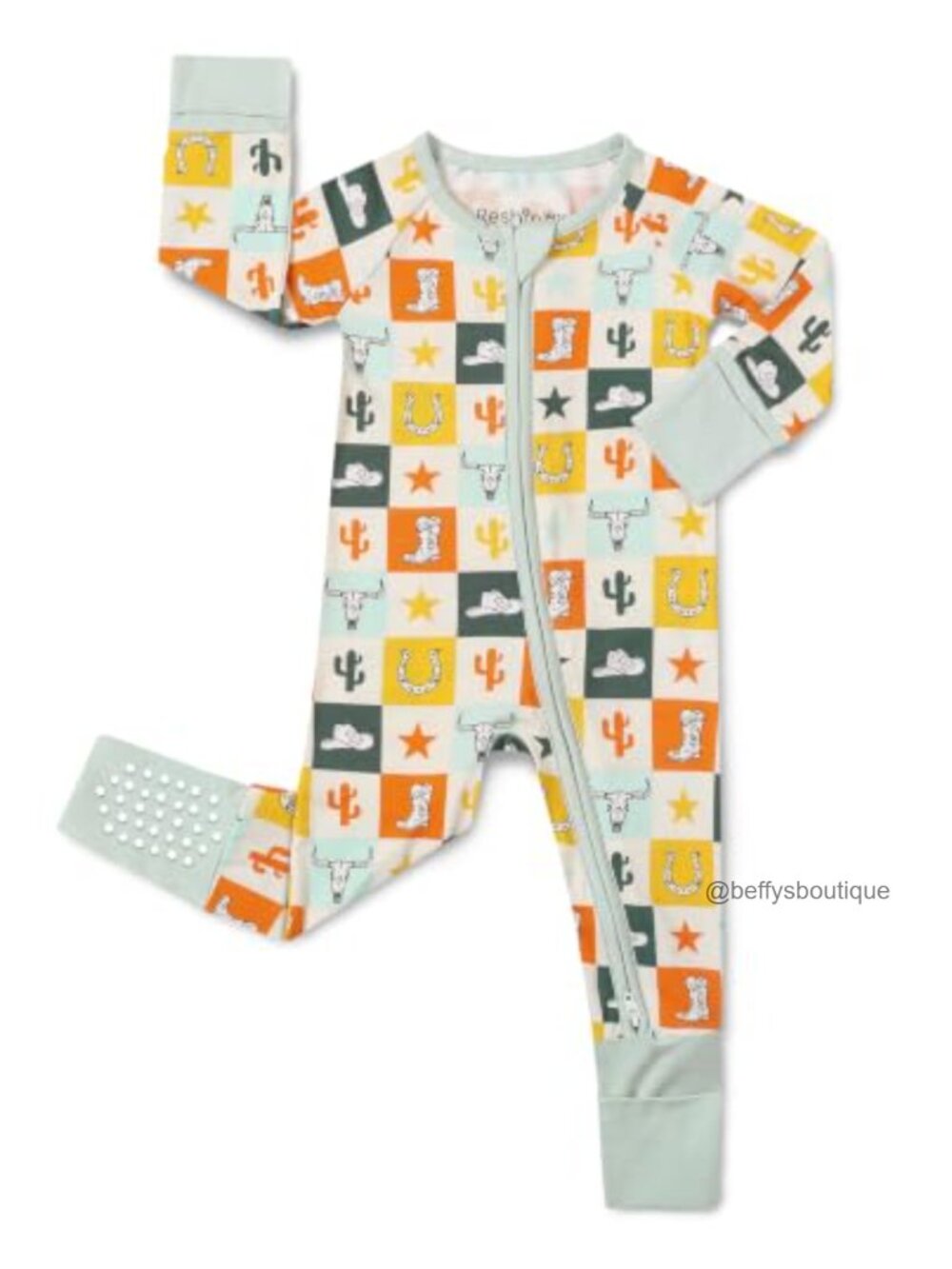 Bamboo Viscose Baby Footie Pajama with Zipper and Fold-Over Mittens